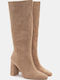 Wildleder Damenstiefel mit hohem Absatz Beige
