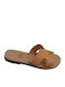 Leather Women's Flat Sandals in Tabac Brown Color