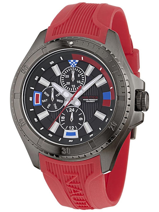 Nautica Men's Watch 45mm Battery with Red Rubbe...