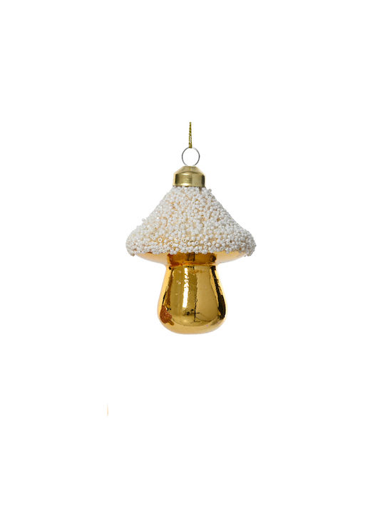Hanging Ornament Mushroom Glass White 7x9cm