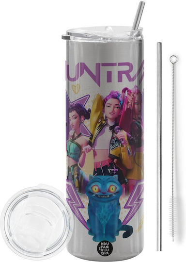 Huntrix K-pop Series Термос Чаша с Дръжка Асимен Алуминиев Неръждаема Стомана 600мл Метално Сламка и Четка за Почистване
