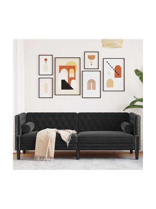 Dreisitzer Sofa Samt Black Velvet-Black Metal 1...