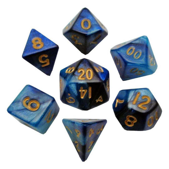 Fanroll 7 Mini Dice Set Blue Light Blue Gold Numbers