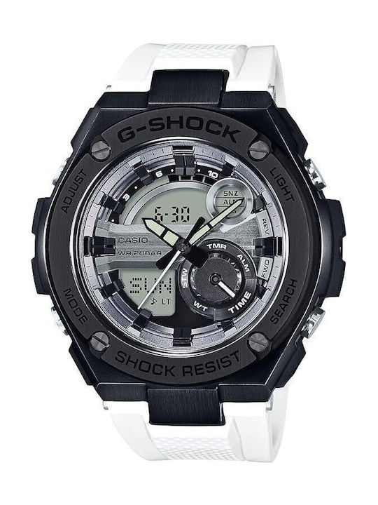Casio Ψηφιακό Ανδρικό Ρολόι 52mm Μπαταρίας με Λευκό Καουτσούκ Λουράκι