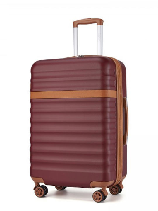 Miss Lulu Μεσαία Βαλίτσα Ταξιδίου Σκληρή Burgundy And Brown με 4 Ρόδες Ύψους 66εκ.