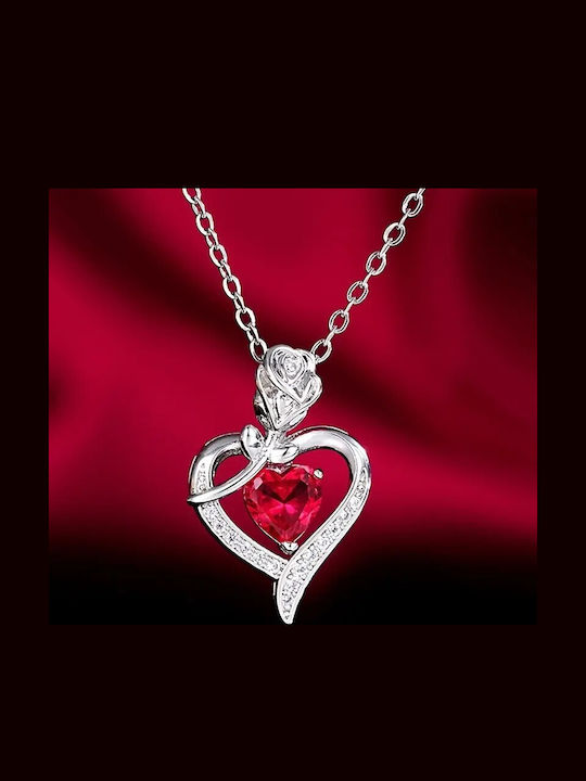By Queen Κολιέ S925 Flower Love Red By Queen Κολιέ S925 Flower Love Red