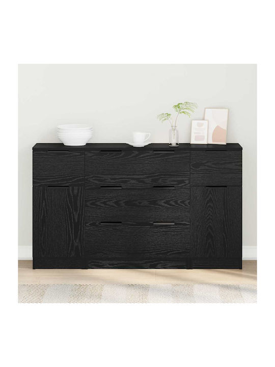 Sideboard Wooden with Drawers Black Oak 121x30x70cm