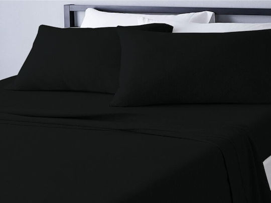 One Colour Super-Double Bed Sheets Set With Rubber Hugger 160x200+30cm Black 4 Pieces