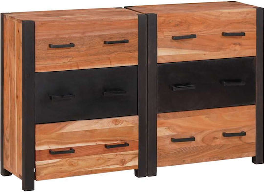 Chest of Drawers of Solid Wood Coffee 110x30x75cm