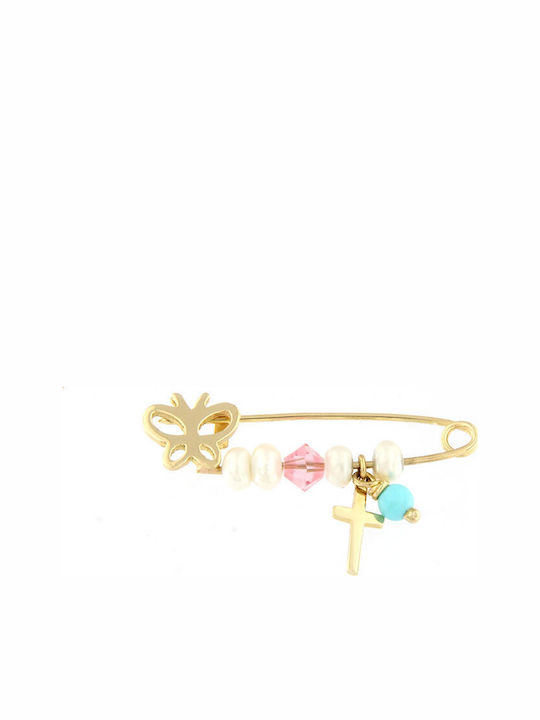 Ios Child Safety Pin made of Gold 14K with Cross for Girl