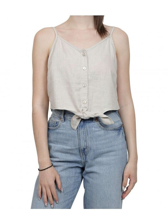 Only Damen Sommer Bluse Leinen Beige