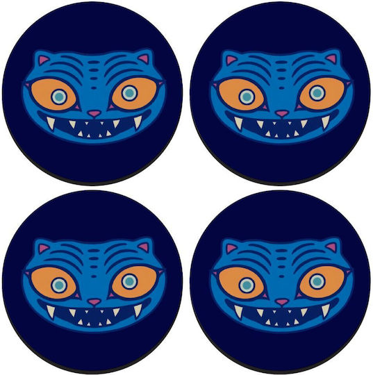 Koupakoupa Huntrix Derpy The Blue Tiger Round Wooden Coaster Set of 4