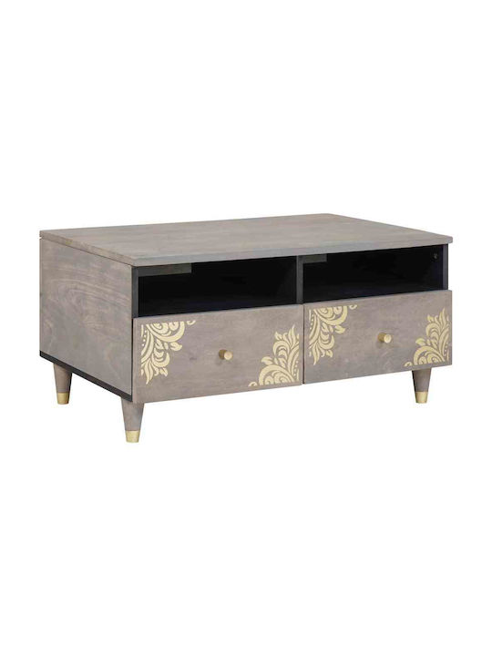 Rectangular Central Coffee Table Made of Solid Wood with Drawers Gray W80xD54xH40cm