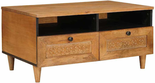 Rectangular Central Coffee Table Made of Solid Wood with Drawers Light Brown W80xL54xH40cm