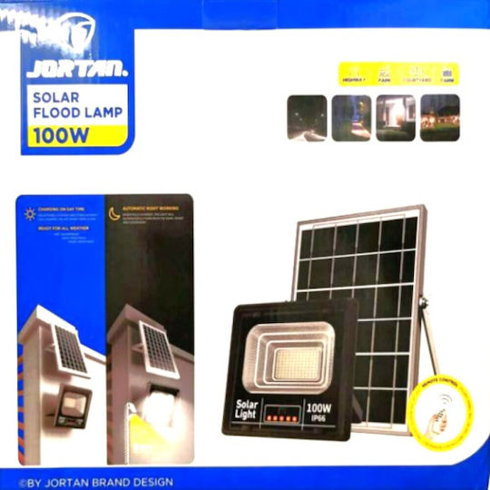 Jortan Waterproof Solar LED Floodlight 100W Cold White 6500K with Remote Control IP66