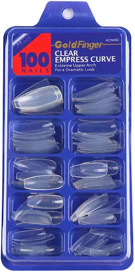 Gold Finger Clear Empress Curve Tips Artificial Nails Long Transparent 100 Pieces
