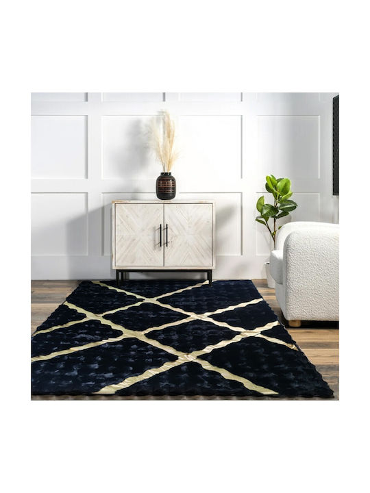 Χαλί Ορθογώνιο Γούνινο Μαύρο-χρυσό 160x220cm