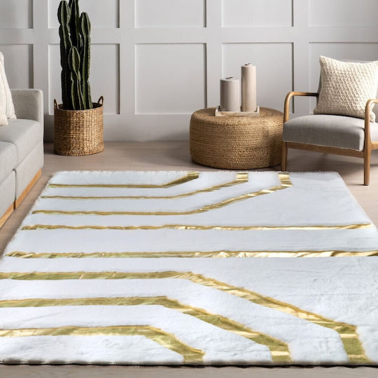 Rug Rectangular Furry White-Gold