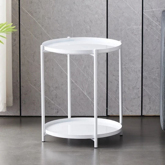 Round Side Coffee Table Made of Solid Wood White W42xL42xH52cm