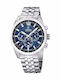 Festina Ανδρικό Ρολόι 43.8mm Χρονογράφος Μπαταρίας με Μπλε Μεταλλικό Μπρασελέ