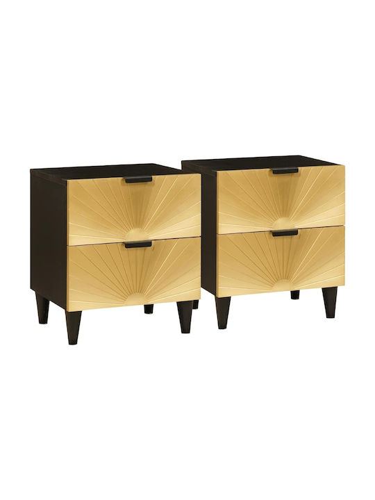 Noptiere din Lemn Masiv Negre 2buc 40x33.5x46cm