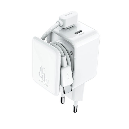 Joyroom GaN Charger with 2 USB-C Output Ports and USB-C Cable USB-C 45W Power Delivery White
