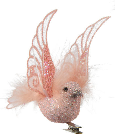 Kaemingk Katoikonhome Decorative Little Bird Foam Clip Glitter Pink 14 Cm