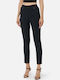 Women's High-waisted Fabric Trousers Straight Line Black