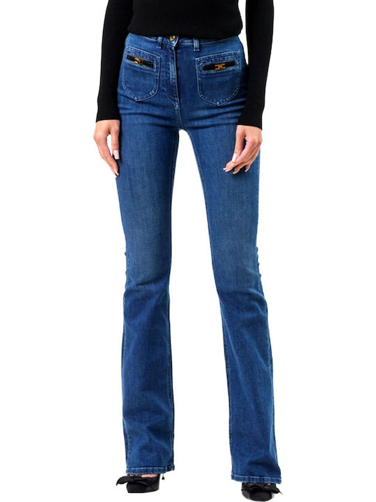 High Waist Women's Jean Trousers Flared in Slim Fit Blue