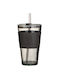 Galifas Glas Wasser aus Glas in Schwarz Farbe mit Strohhalm 400ml