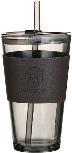 Galifas Glass Water made of Glass in Black Color with straw 400ml
