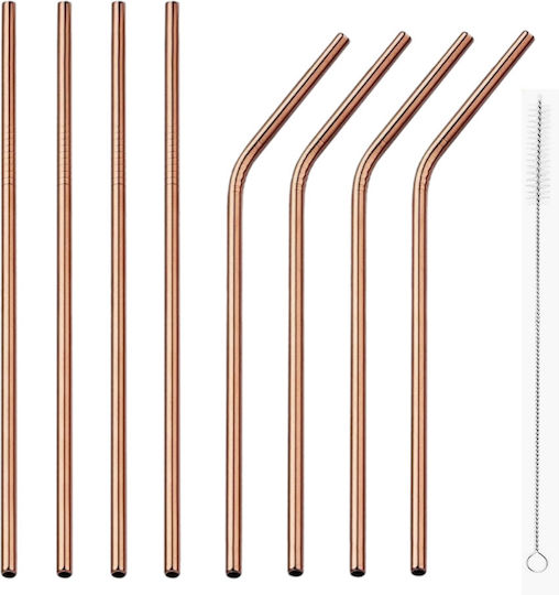 8 Paie de Băut Metalice 21.5cm Bronz 1 Periuță de Curățare