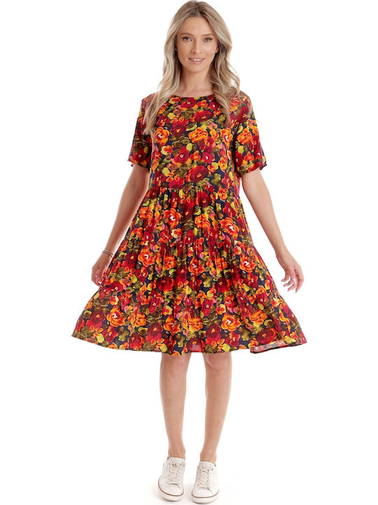 Rochii De Vară Pentru Femei Midi Rochie Cu Volane Roșu Cu Imprimeu Multicolor