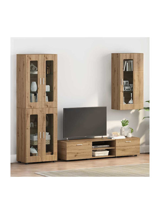 Wall Living Room Display Cabinet made of Particleboard with Glass Coffee 55x29x100cm