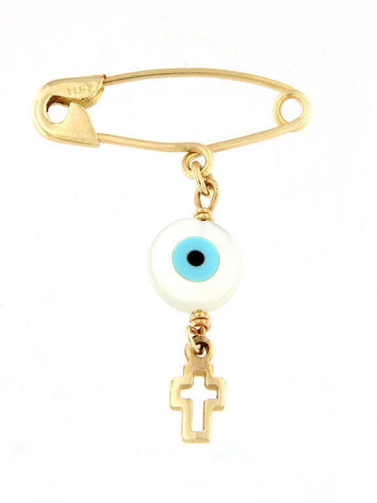 Ios Child Safety Pin made of Gold 14K with Cross for Boy
