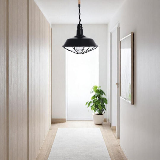 VenCore Pendant Light Black with Rope for Socket E27 36x36x30cm