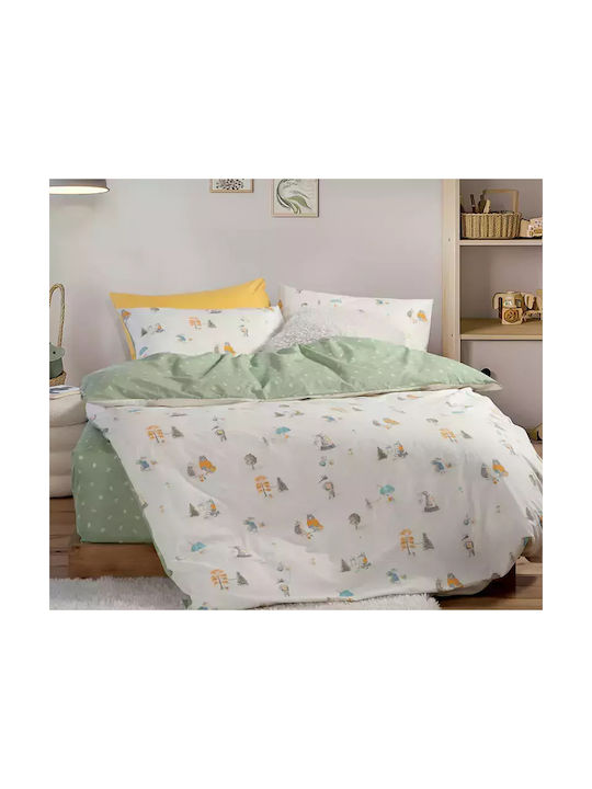 Nef-Nef Homeware Sheet Set Single Cotton Woodland Party Ecru 170x260cm 3pcs