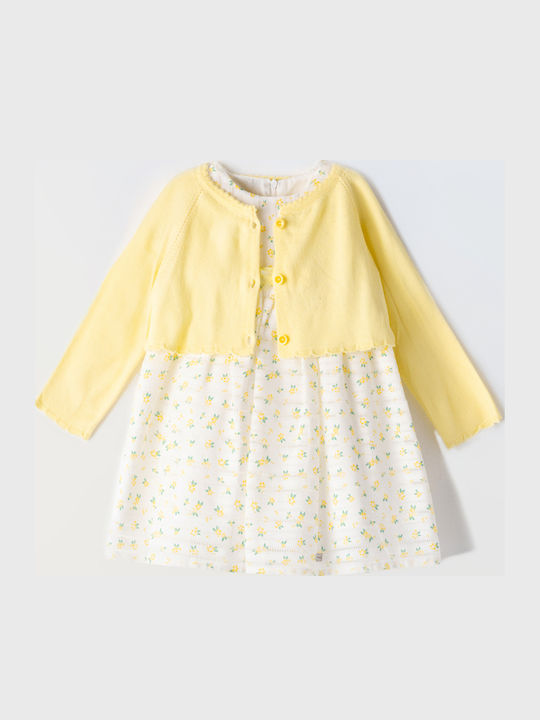 Set Kinderkleider Langärmlig Blumen Set mit Mantel Gelb