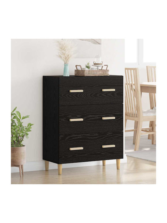 Sideboard Wooden with Drawers Black Oak 34x69.5x90cm