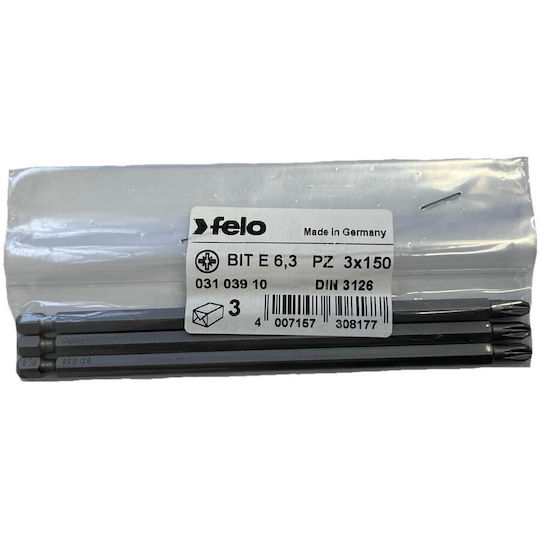 Set 3 Industrial Series Bits Pozidrive Profile E6.3 Pz3 150mm