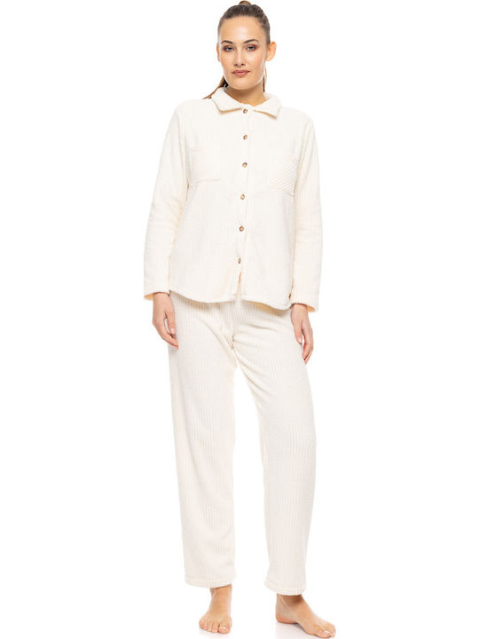 Pink Label Winter Damen Pyjama-Set White