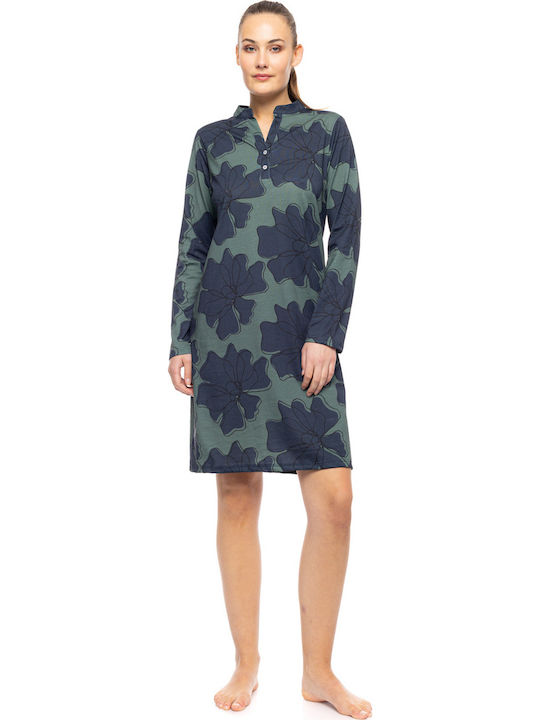 Pink Label Winter Cotton Women's Nightgown Forest Bloom