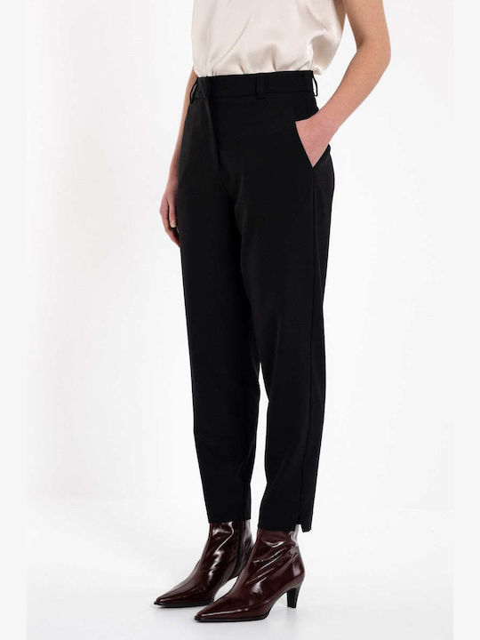 Damen Hoch tailliert Stoff Hose Black