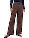 Damen Hoch tailliert Stoff Hose mit Gummizug Brown