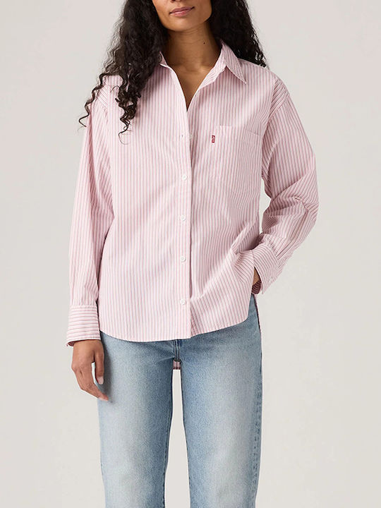 Harlie Μακρυμάνικο Γυναικείο Πουκάμισο Light Pink Ριγέ