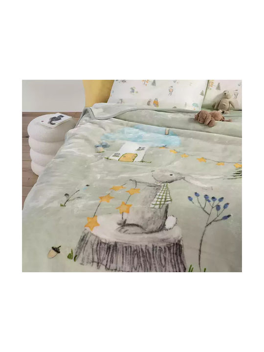Nef-Nef Homeware Blanket Velvet Woodland Party Green 160x220cm