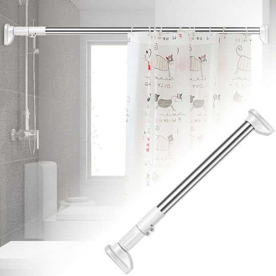 Telescopic Straight Shower Curtain Rod with Suction Cup Stainless Steel 200cm