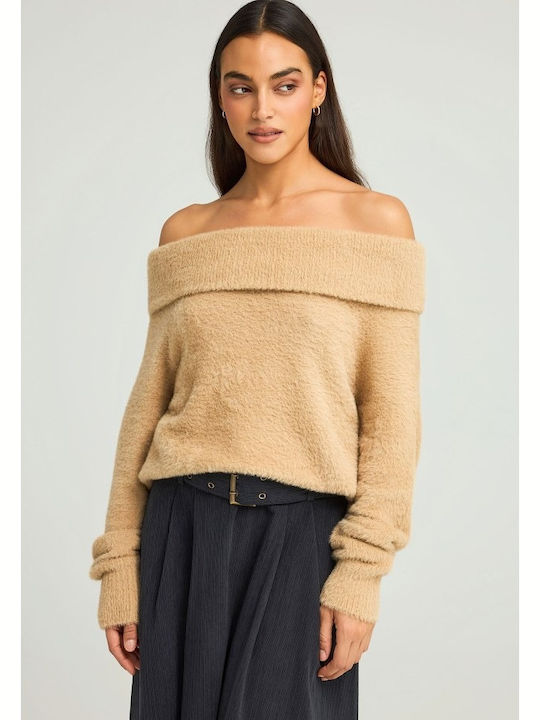 Damen Pullover Rollkragen Beige