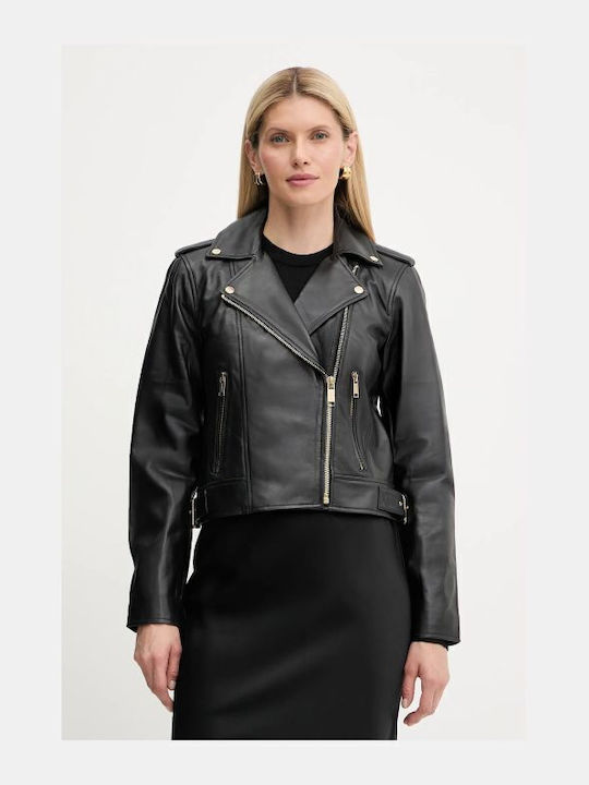 Women's Lifestyle Leather Jacket for Winter Black