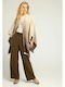Women's High-waisted Fabric Trousers Brown